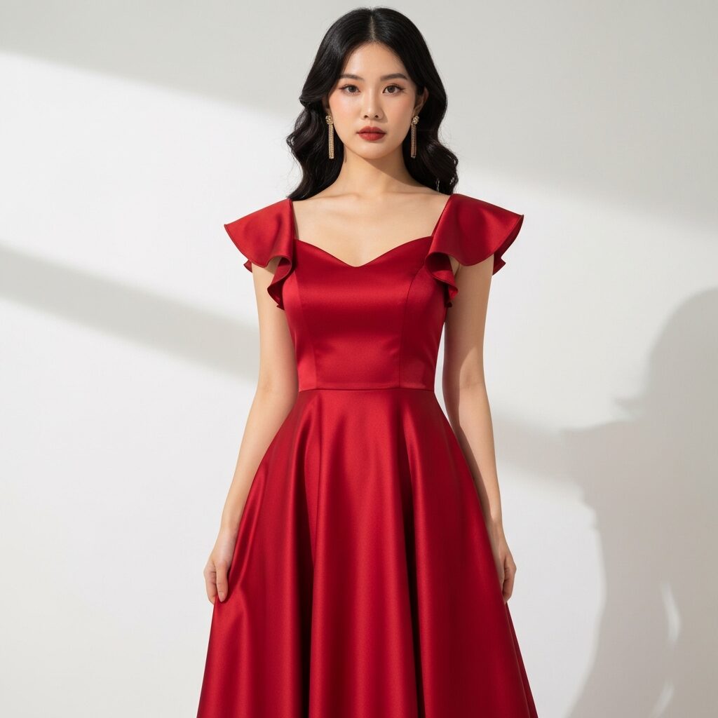 A-line evening gown designed to flatter every body type with comfort and style