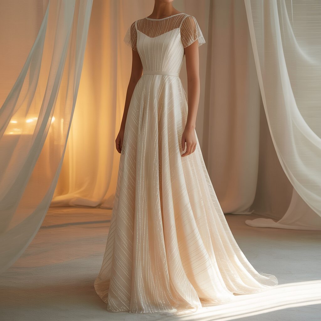 Front view of mermaid wedding dress with delicate cap sleeves