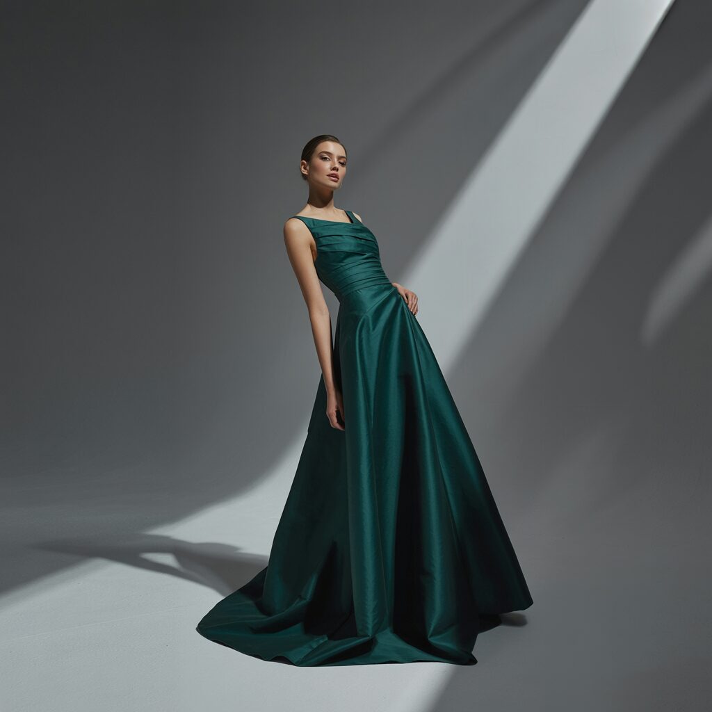Chic A-line gown with elegant floor length silhouette for formal events