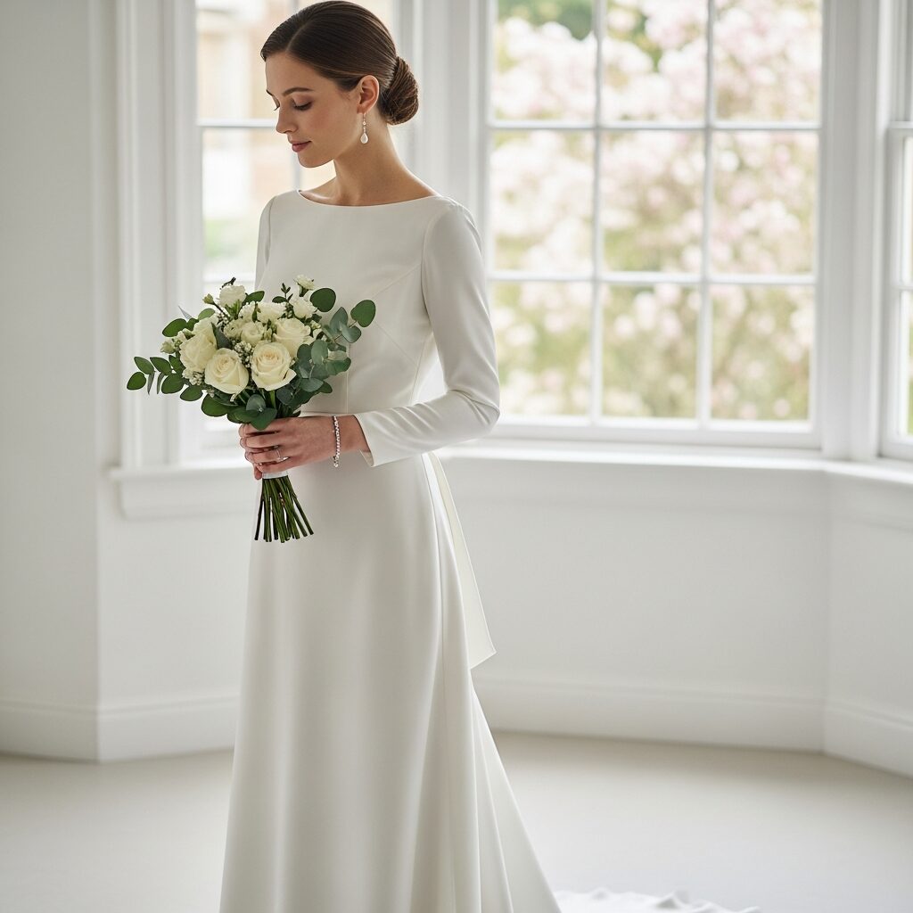 Classic simple long sleeve wedding gown perfect for modern and traditional brides