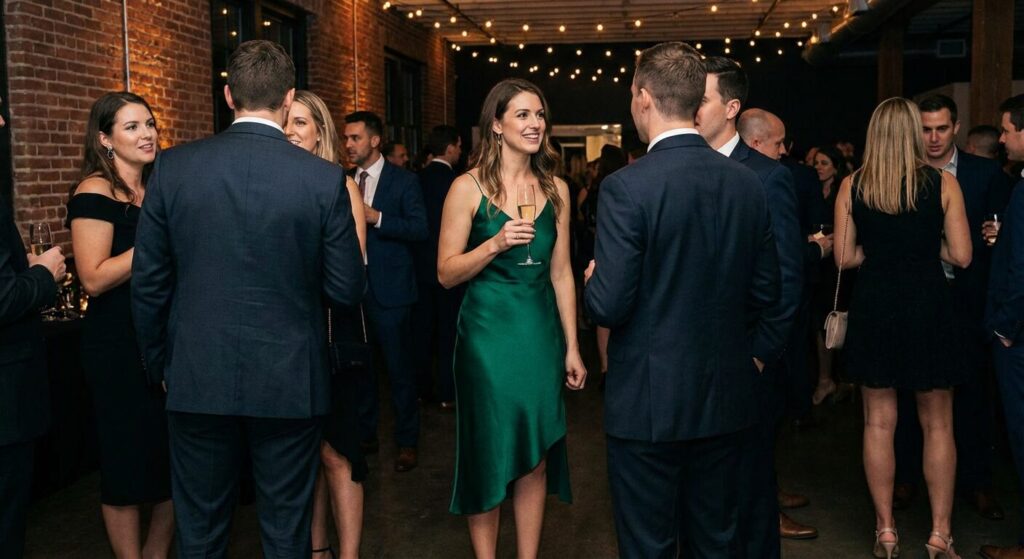 Short dress worn at a charity event with cocktail attire dress code