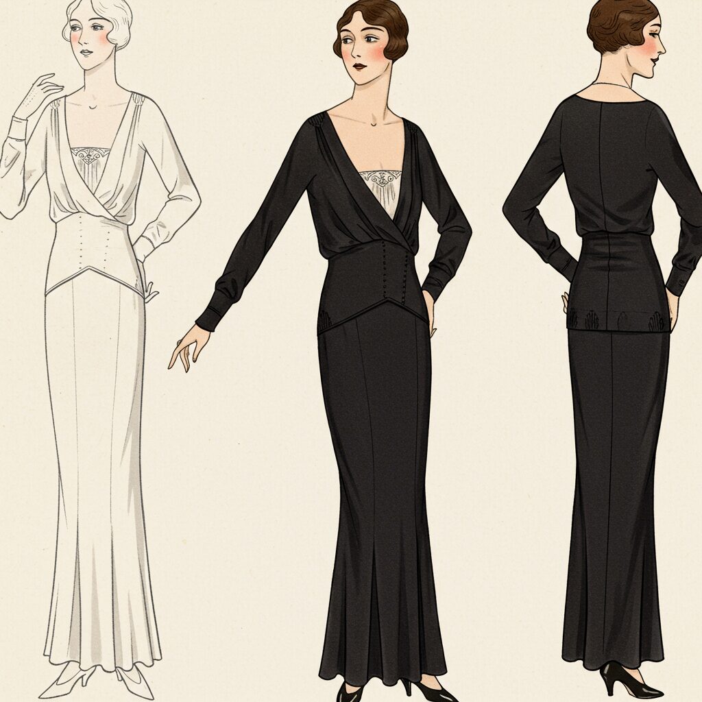 Column silhouette women fashion achieved using special undergarments in the 1920s