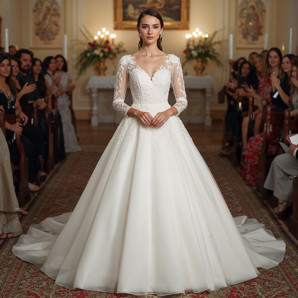 Cultural bridal dress with sleeves designed for modesty and stunning visual appeal