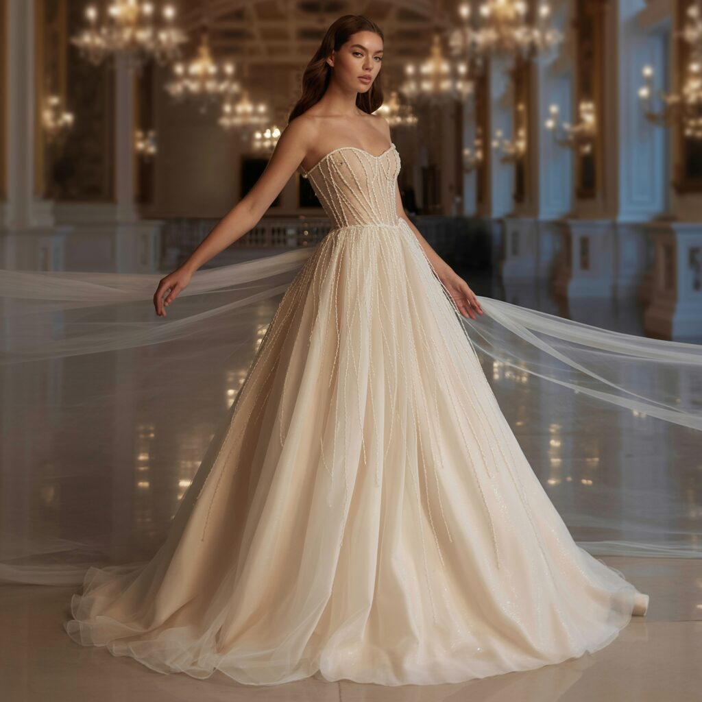 Elegant ball gown in tulle or silk perfect for white tie and formal occasions