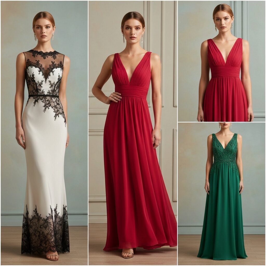 Elegant gala dress idea for women attending a wedding event
