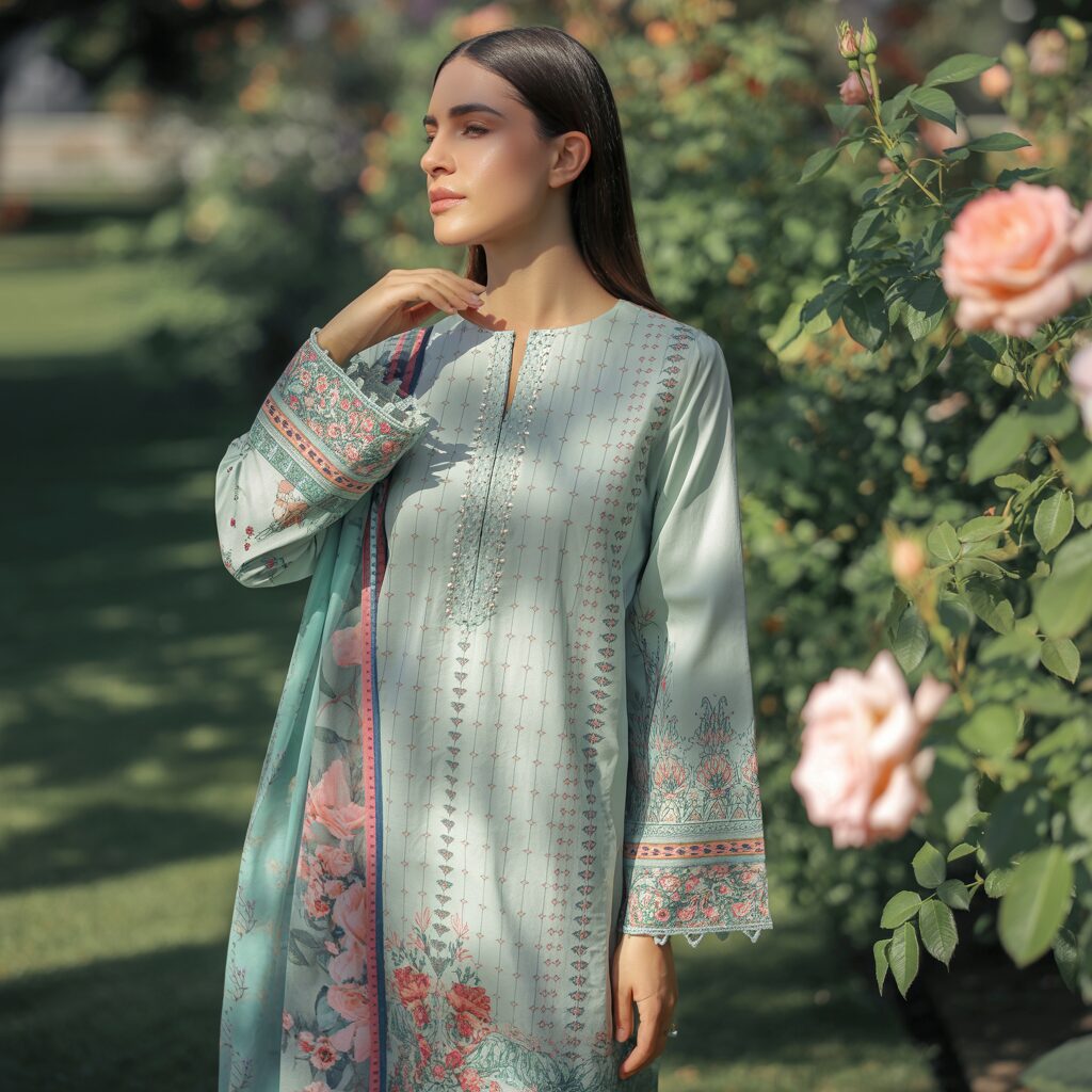 Thread work gala design on premium cotton lawn suit