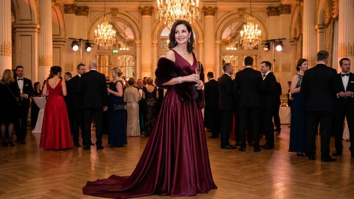 Gala dress ideas for women featuring elegant evening gown at formal event