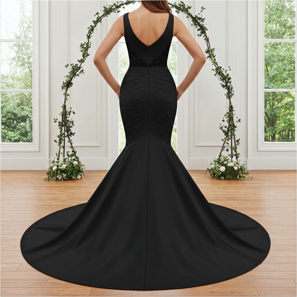 Gothic-inspired black mermaid wedding dress perfect for alternative weddings