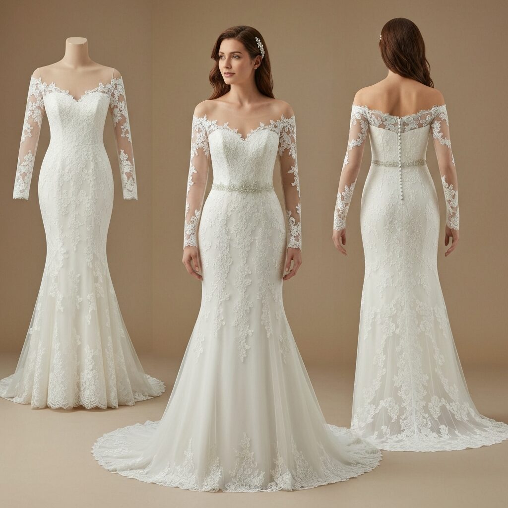 Long sleeve mermaid wedding dress with sophisticated and refined style