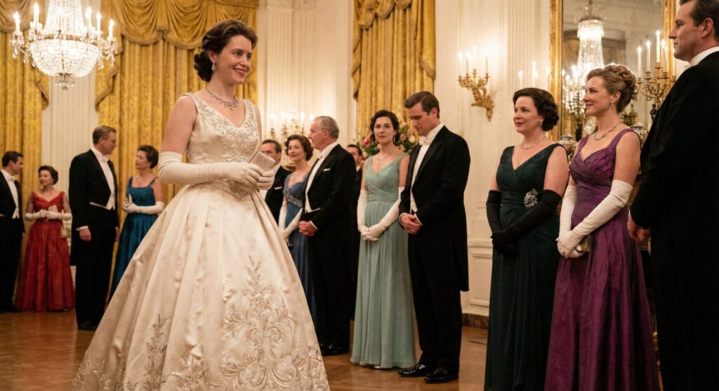 Luxury formal evening gown styled for a white tie event