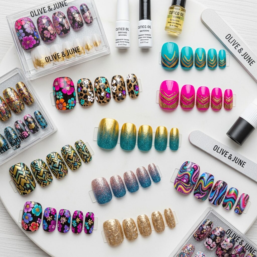 Vibrant and creative Olive and June Maximalist press-on nails for a statement nail look