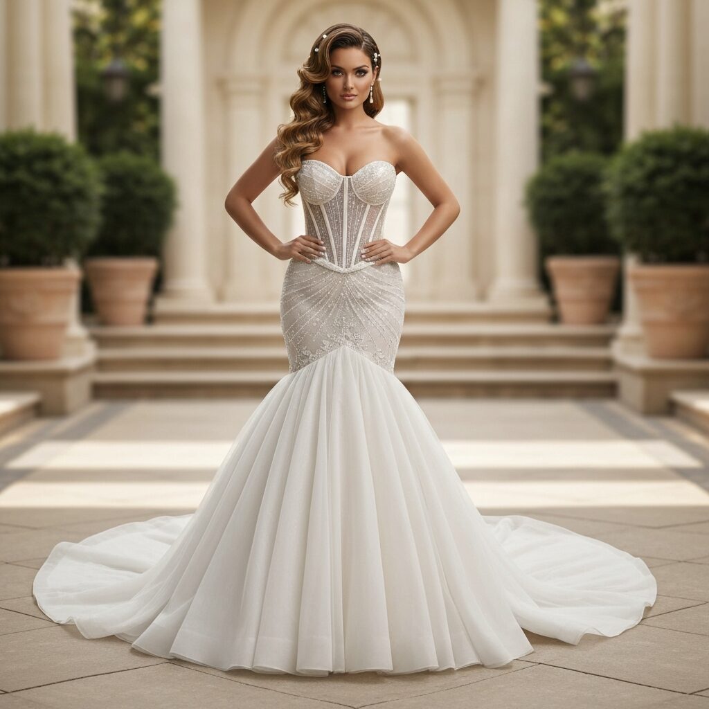 Corset mermaid wedding dress with delicate lace detailing