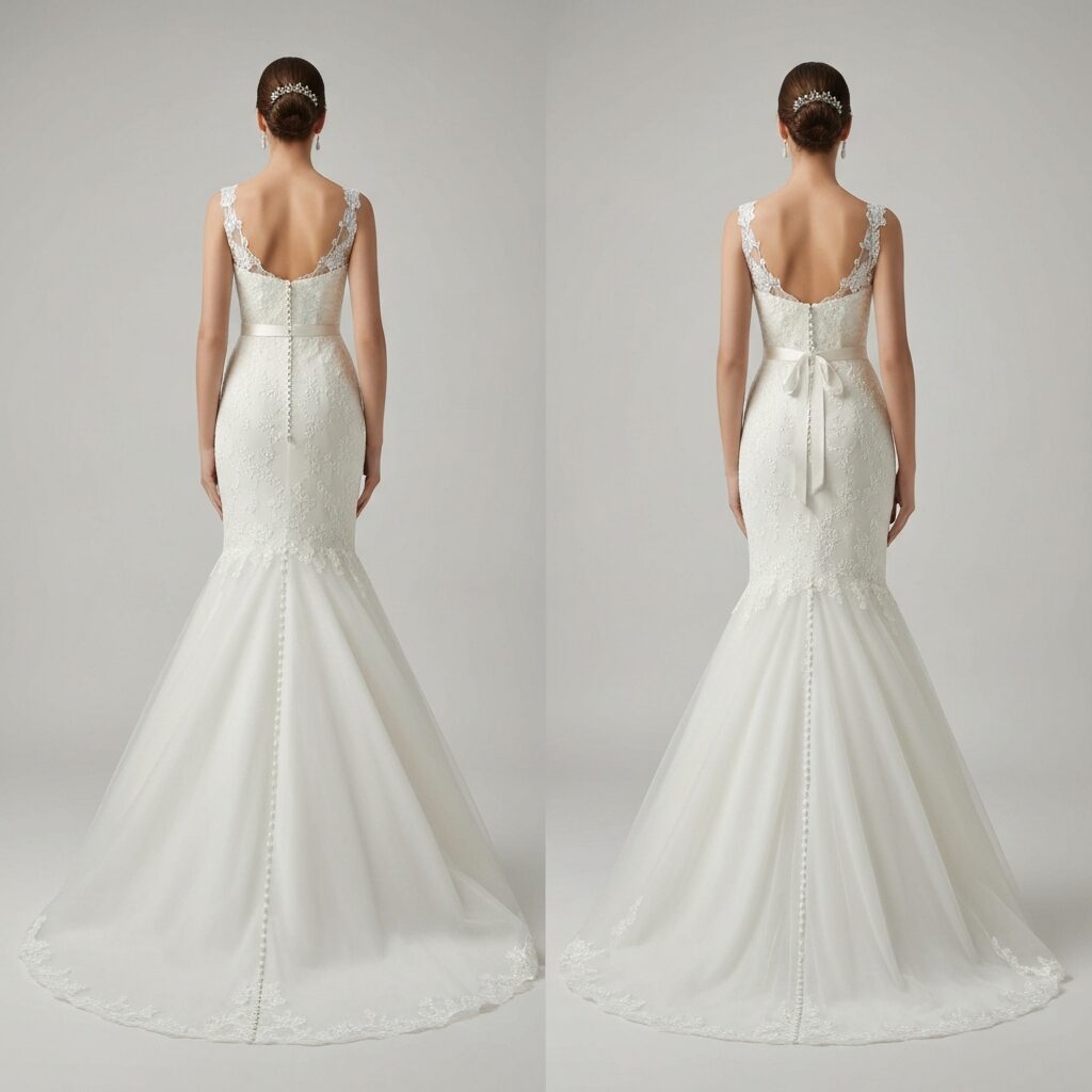 Mermaid wedding dress with detachable skirt for dramatic ceremony look
