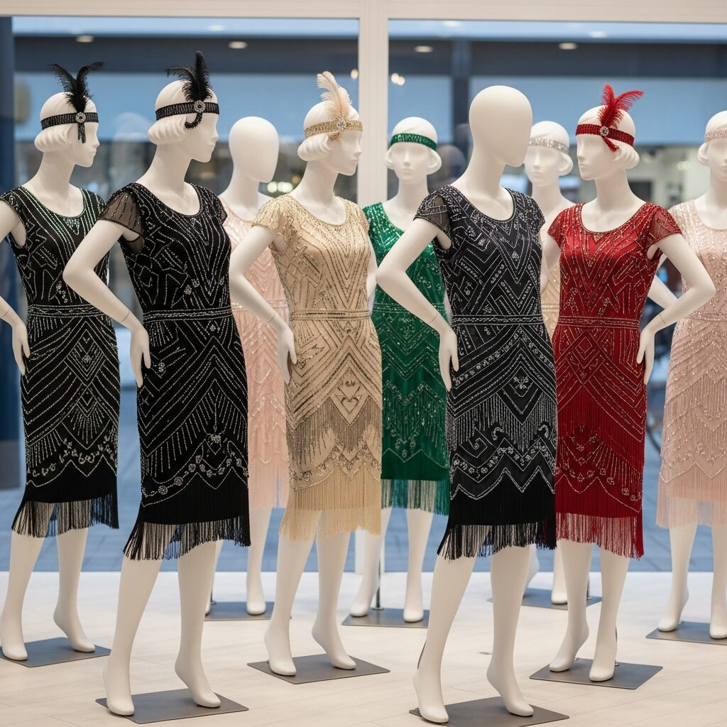 Modern 1920s inspired party dress featuring flapper style details adapted for contemporary events