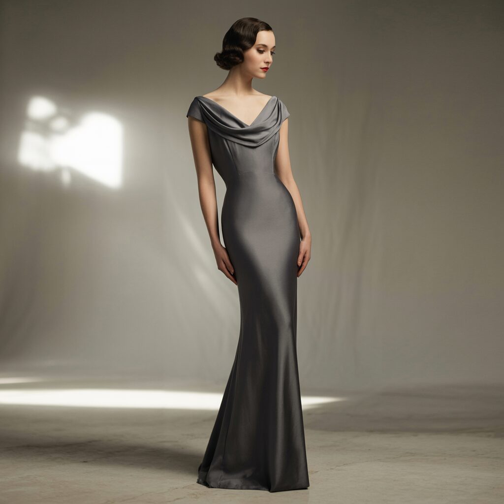 Modern tubular silhouette look emphasizing a flat bust and hips