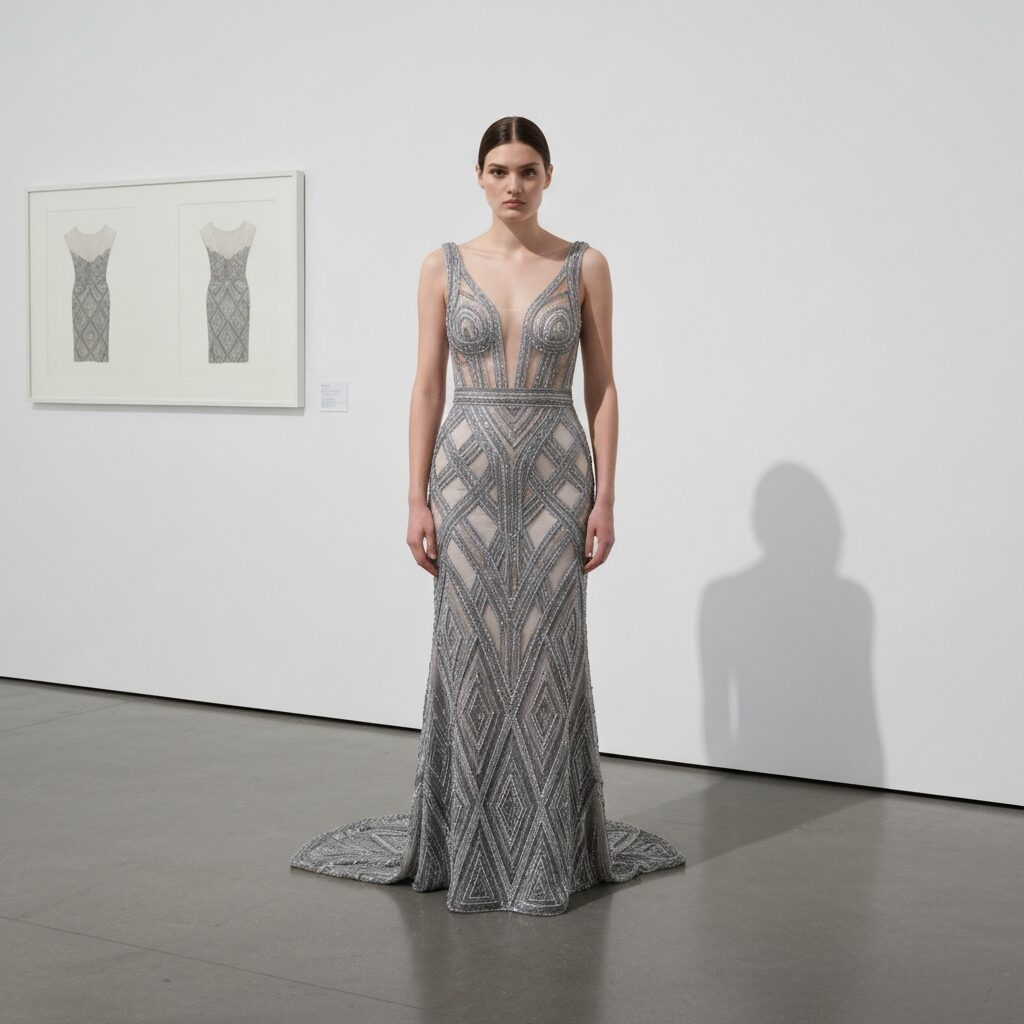 Simple modern gala dress with negative space design elements