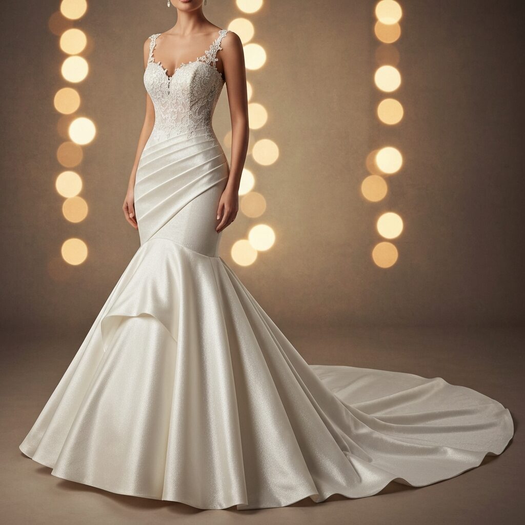 Satin mermaid wedding dress with elegant flowing train