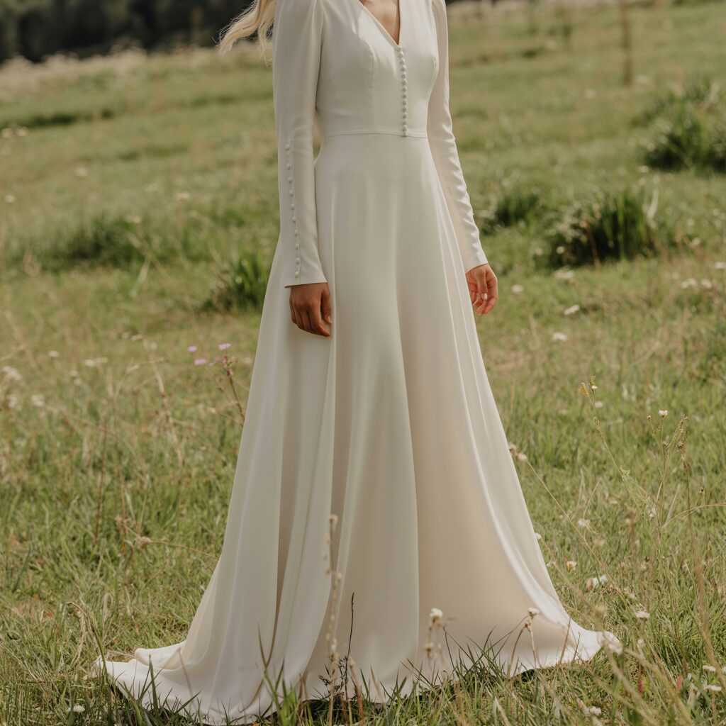 Simple long sleeve wedding dress for an elegant and modest bridal look