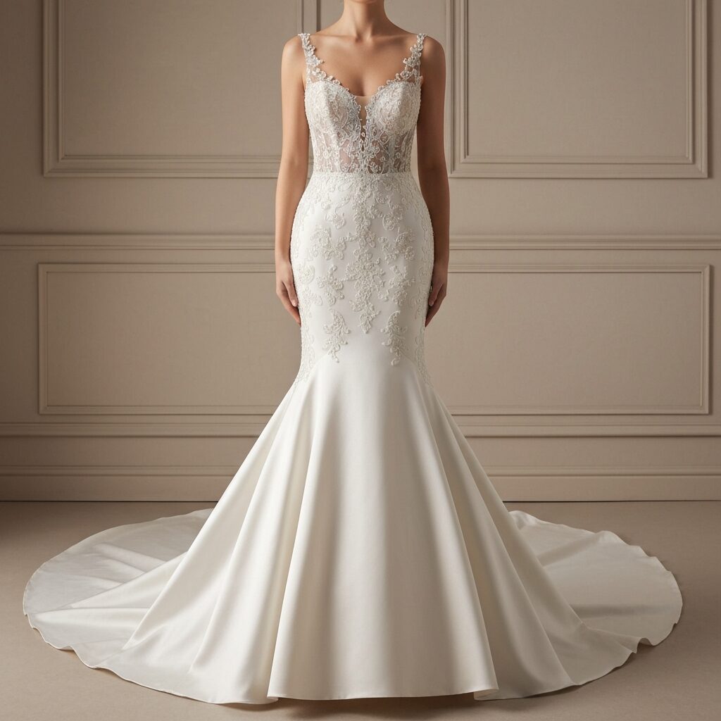 Simple satin mermaid wedding dress with clean and minimal style