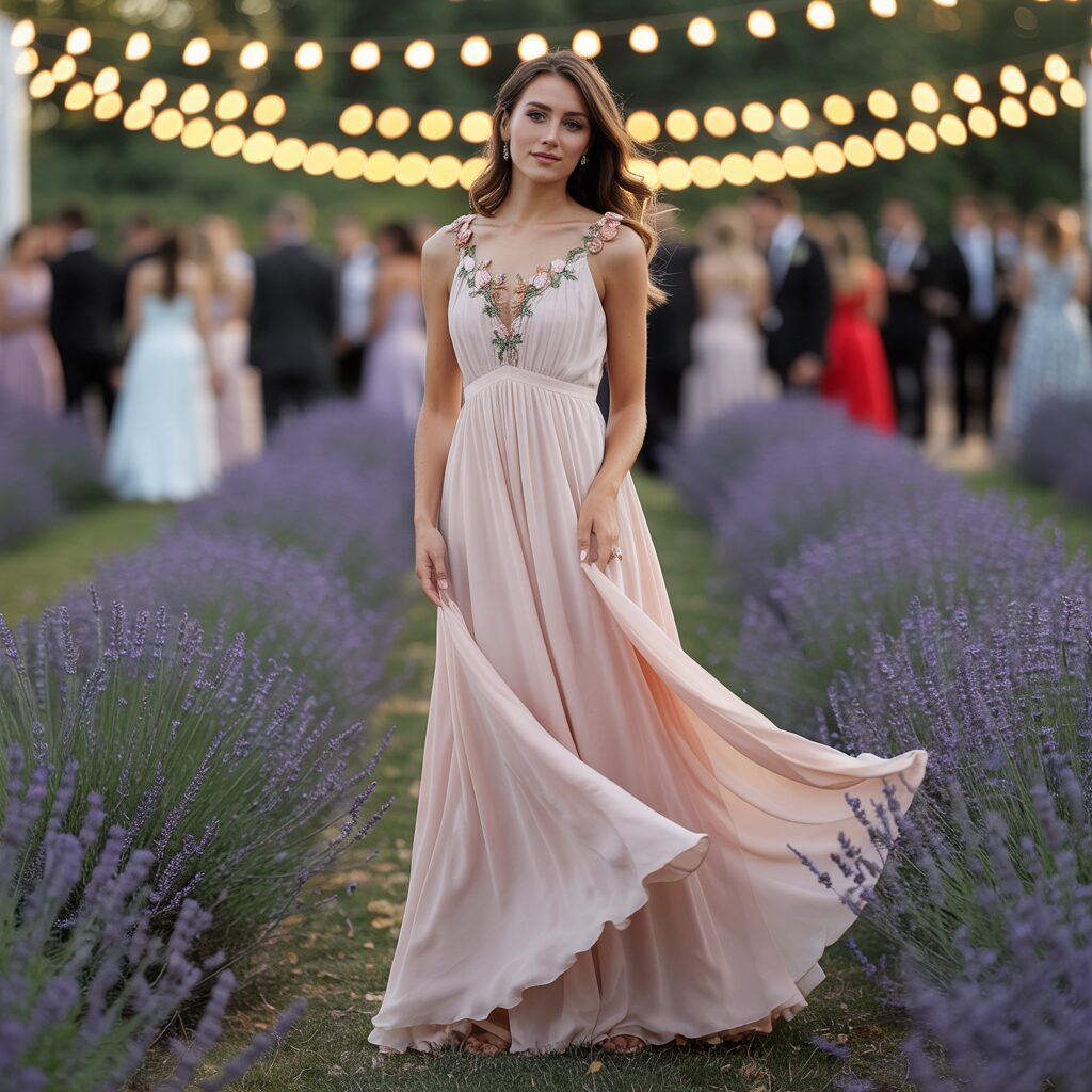Sophisticated summer black tie wedding guest dress in light blue silk with off-the-shoulder design, perfect for warm weather celebrations