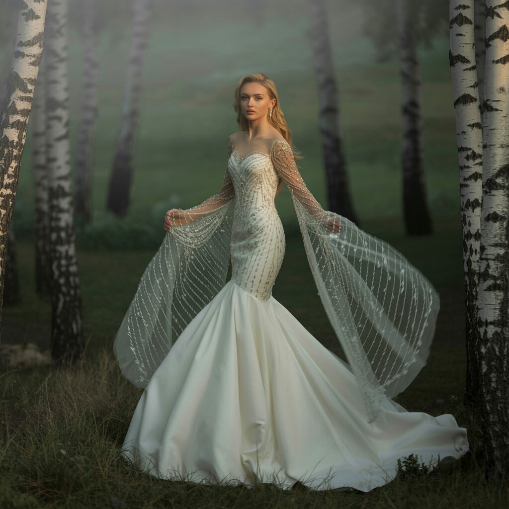 Mermaid wedding dress with cap sleeves for subtle and elegant coverage