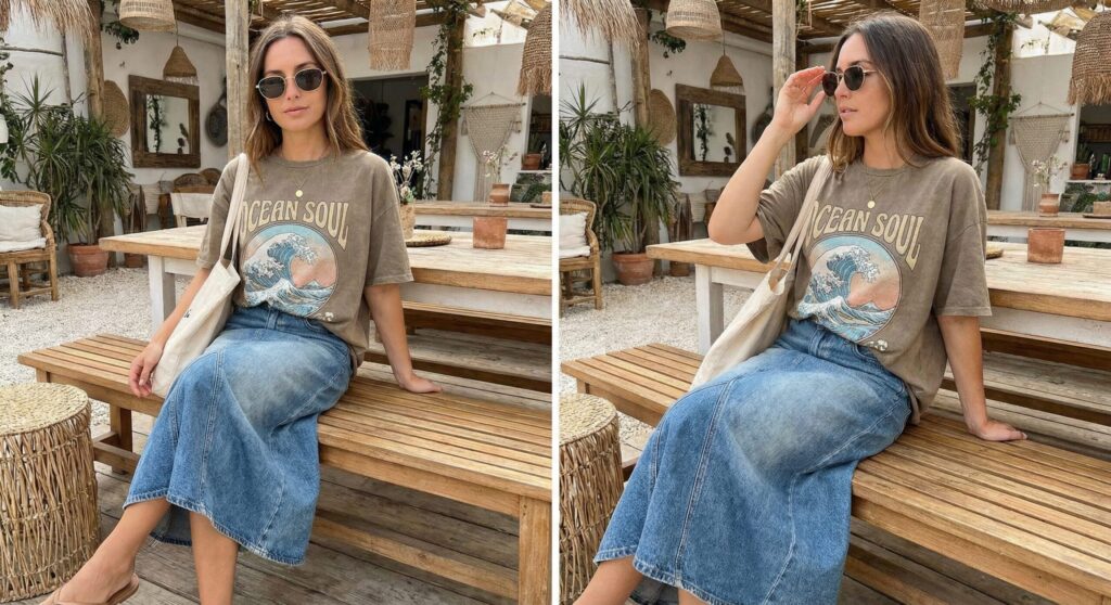 Casual Mermaid Skirt with Graphic Tee