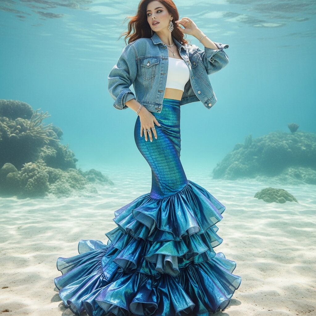 Mermaid Skirt with Denim Jacket