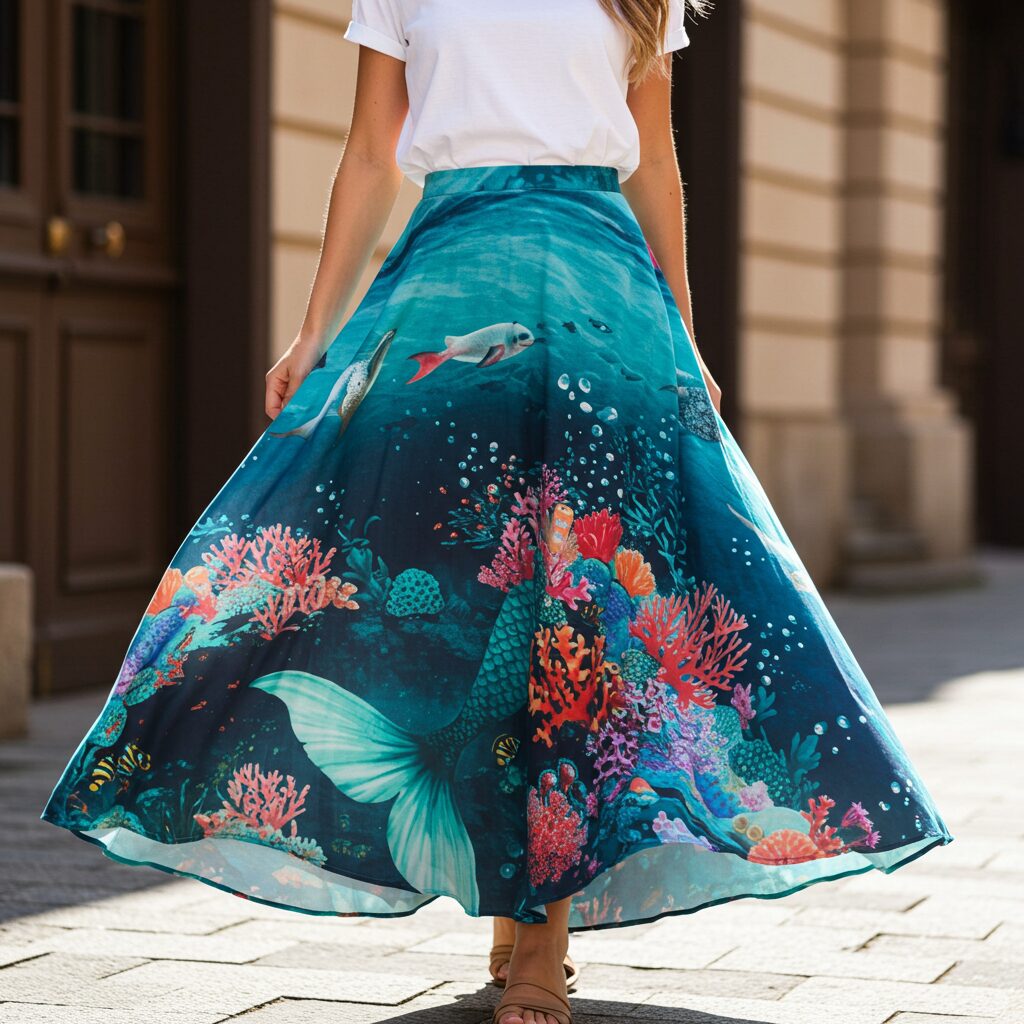 Printed Mermaid Skirt with Simple Tee
