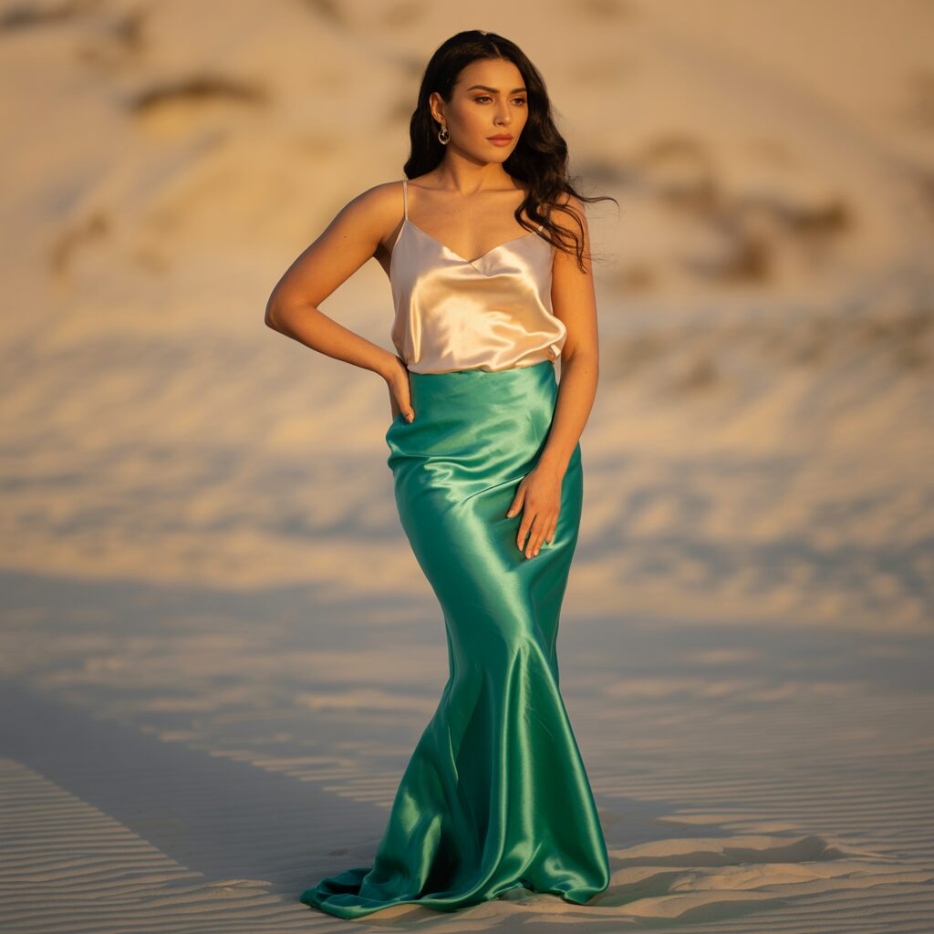 Satin Mermaid Skirt with Silk Camisole